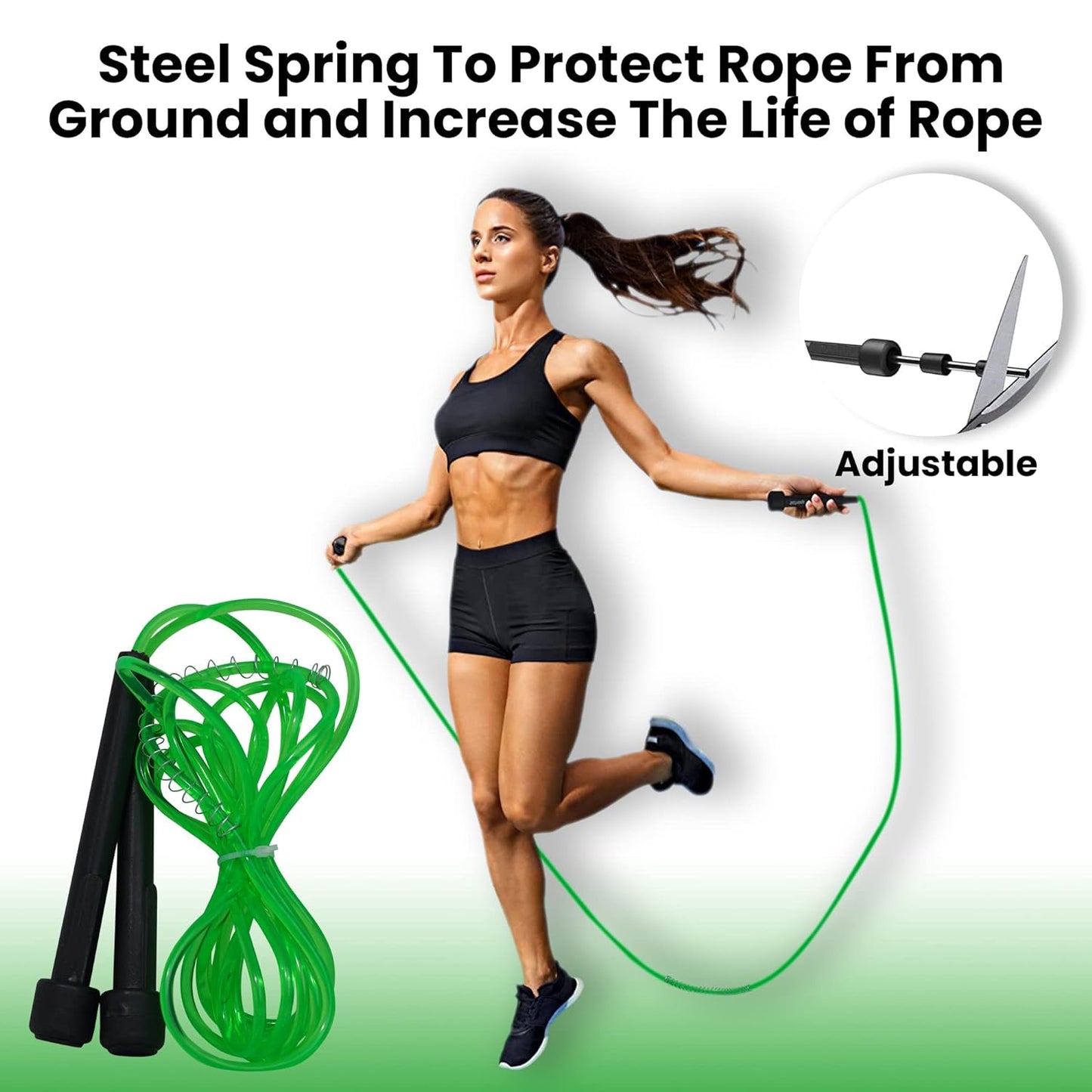 Premium Sports Speed Skipping Rope, Jump Rope with Pvc Handle, Multicolor Pvc Pencil Skipping Rope for Men, Women, Boys & Girls (Green)