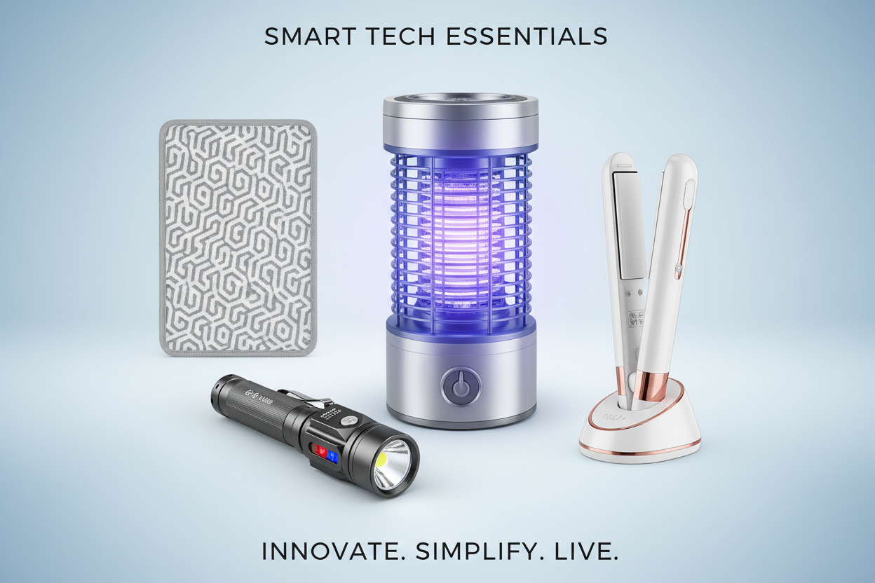 080x840 [Act as poster image for video type], electronic accesories like , Electronic Mosquito Killer Machine Lamp +Ironing Mesh Protective Insulation Pad + 8 in 1 Portable Rechargeable Torch LED Flashlight + Meneflix Portable Mini Hair Straightener Cordless Rechargeable Mini Adjustable Hair Straightener Hot Comb etc like products